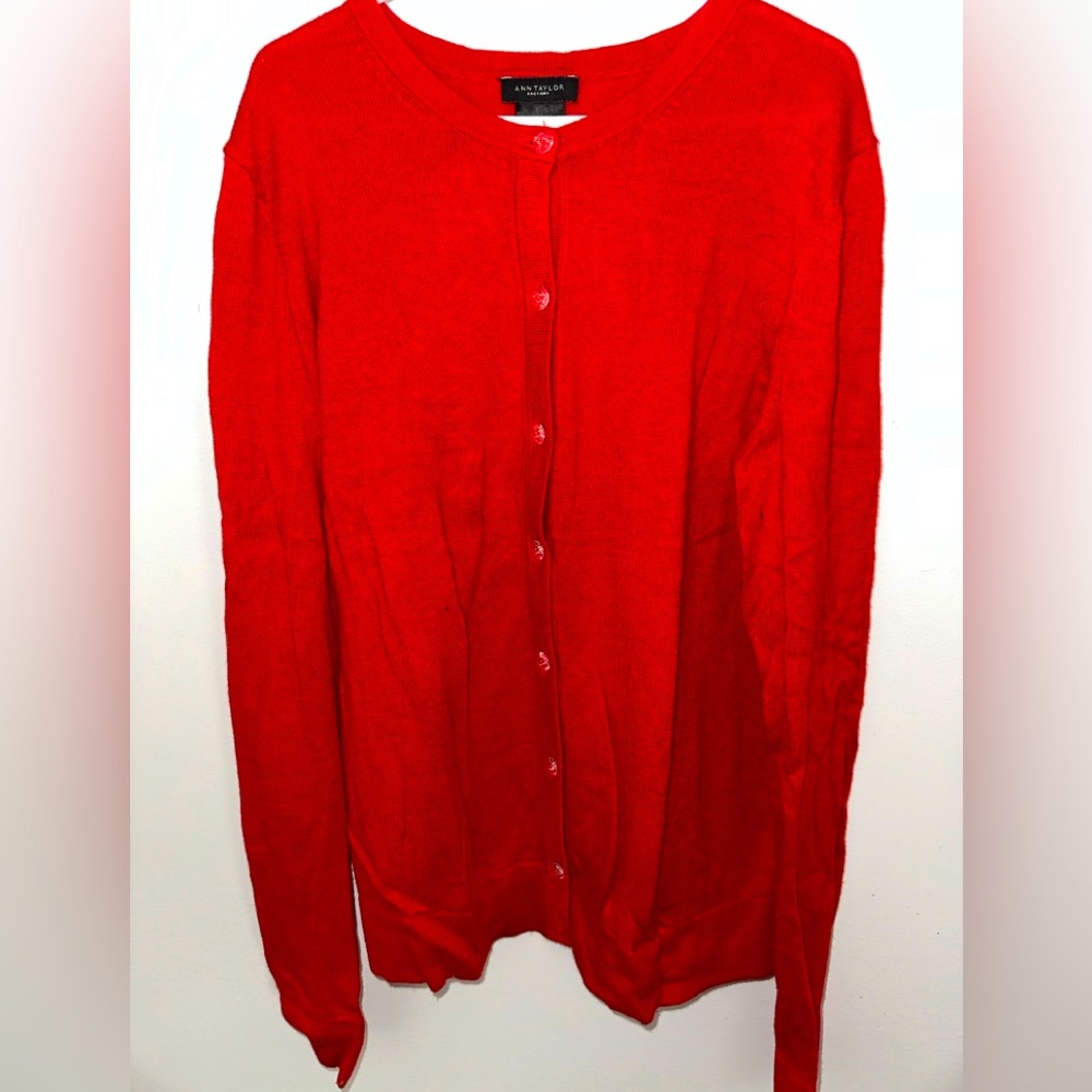 Ann Taylor Factory Red button up sweater cardigan size Small (runs small)